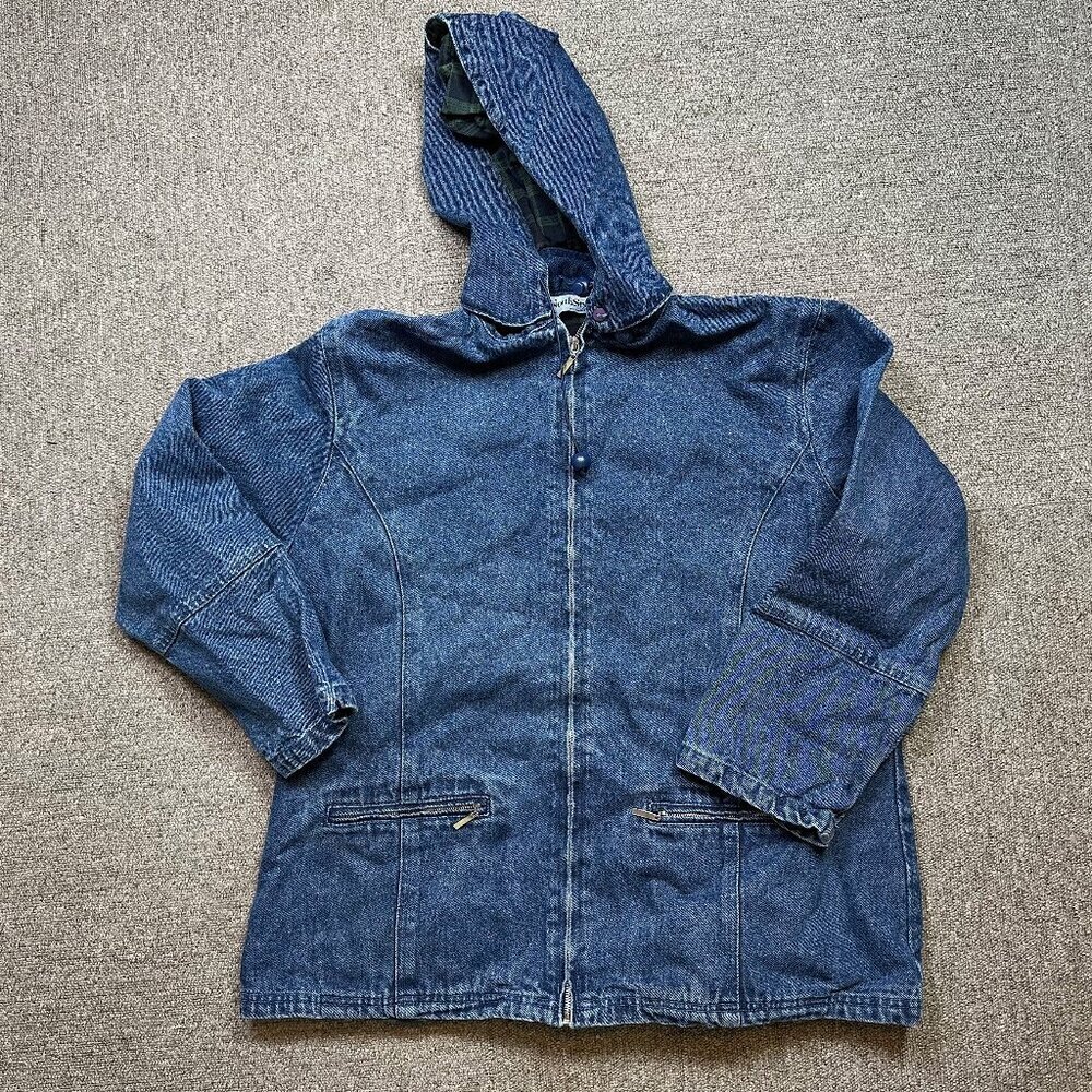 NorthStyle Denim Flannel Lined Chore Coat w/ Hood 100% Cotton Size Womens Large